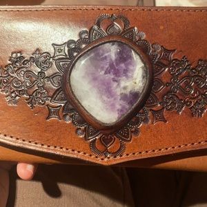 BUFFALO GIRL Amethyst handmade tooled Mandela wallet leather